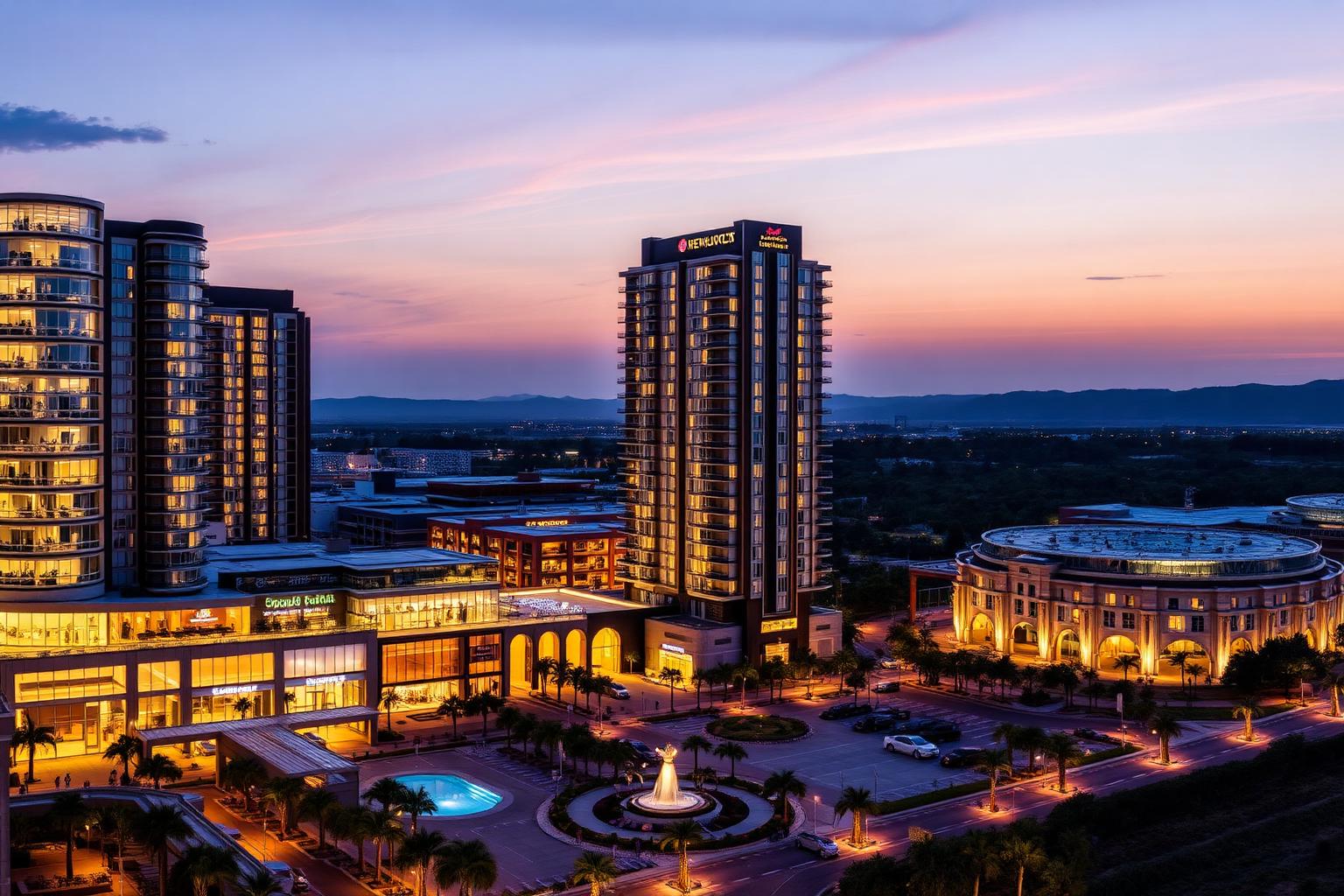 Luxury mixed-use development at twilight