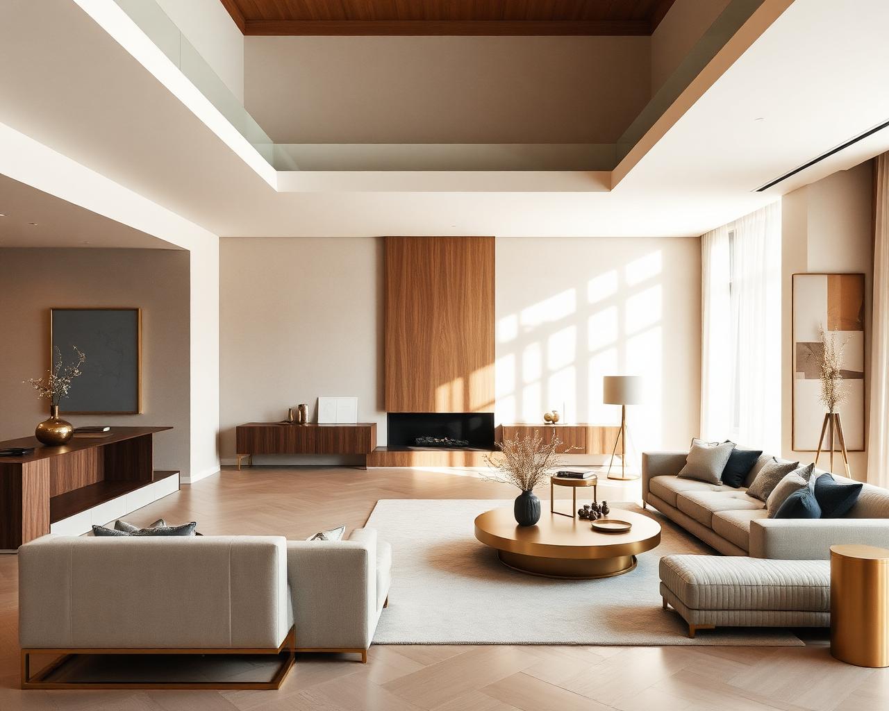Elegant interior design space with warm neutral finishes
